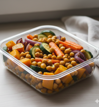 legumes assados com grão-de-bico em marmita fitness saudável