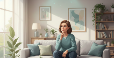 Gestão da ansiedade representada pela metáfora do detector de fumaça disparando sem perigo real em ambiente doméstico