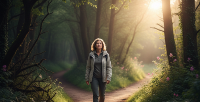 Pessoa caminhando em trilha dividida simbolizando mudança de hábitos e escolhas conscientes